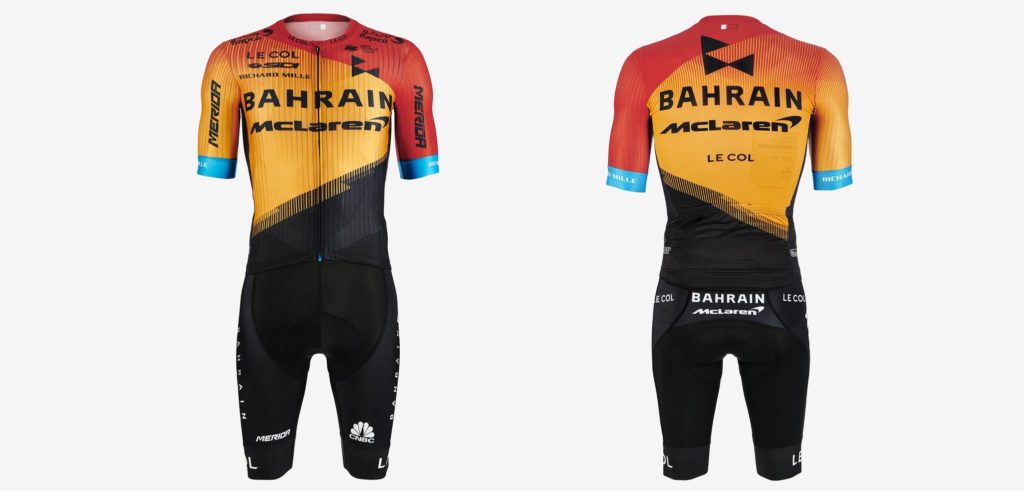 Het tenue van wielerploeg Bahrain McLaren voor het seizoen 2020.