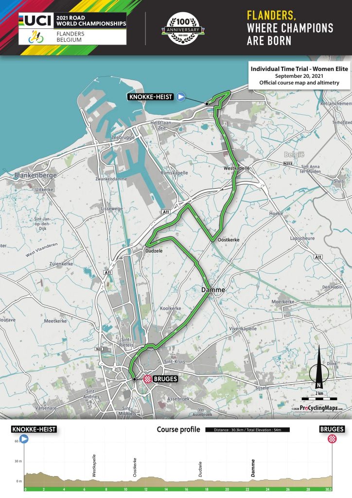 WK tijdrijden vrouwen 2021 parcours