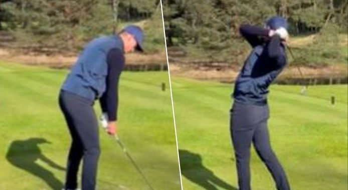 Mathieu van der Poel slaat balletje met profgolfer tijdens vakantie in Dubai