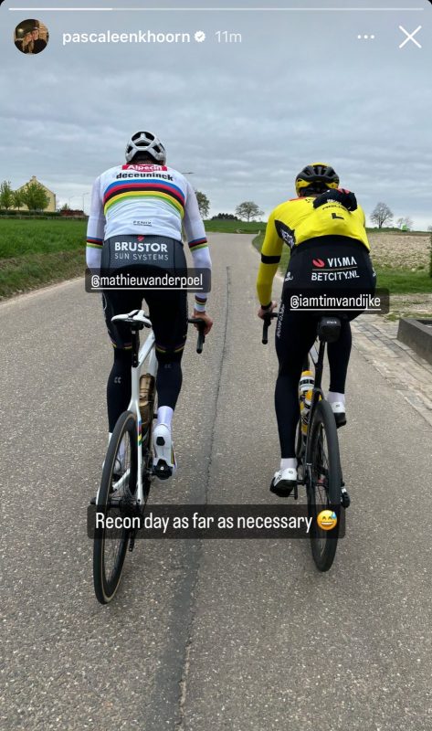 Mathieu van der Poel verkent Amstel Gold Race samen met twee Nederlandse collega’s