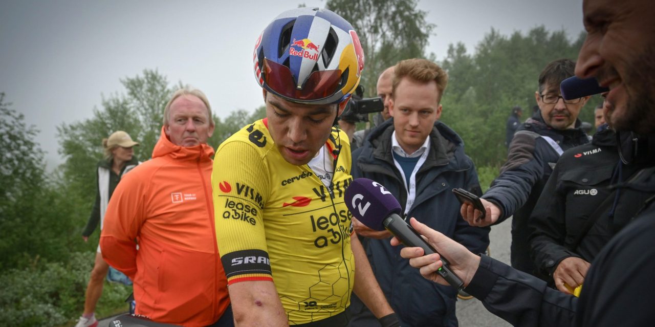 Wout van Aert kan nog lachen na val in Noorwegen: “Ik heb genoten van het uitzicht”