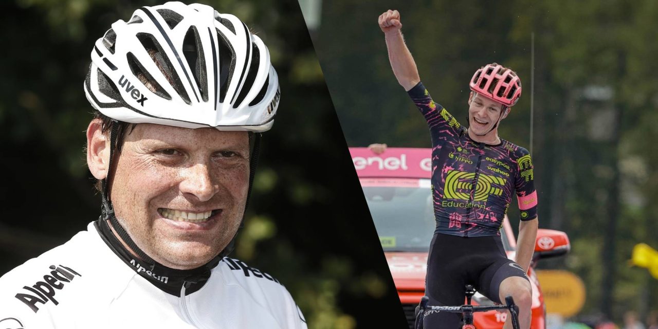 Jan Ullrich feliciteert zijn oud-neefje Georg Steinhauser na ritzege in Giro d’Italia