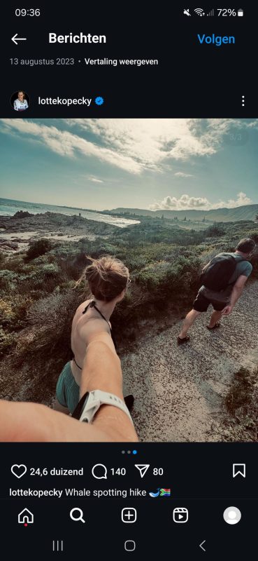 Lotte Kopecky spot walvissen tijdens vakantie in Zuid-Afrika