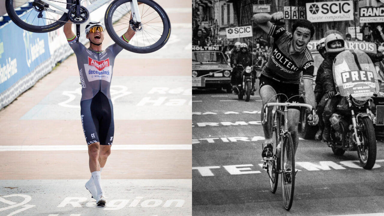 Mathieu van der Poel plaatst zich op eenzame hoogte met Eddy Merckx