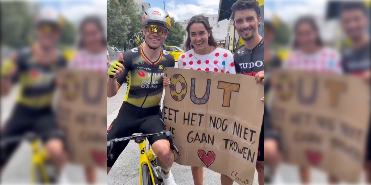 De vrouw van het kapotte, kartonnen bord op de Tourmalet is gevonden en wordt verrast