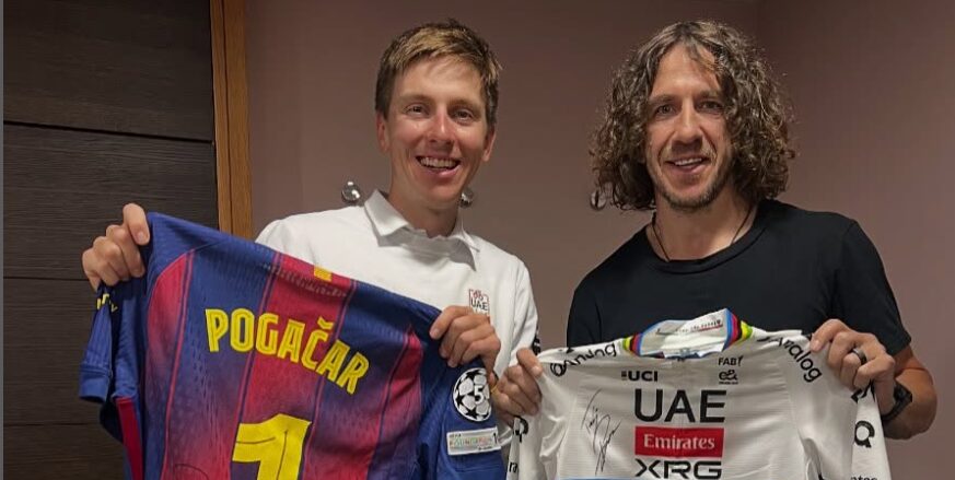 Bijzondere ontmoeting tussen Tadej Pogacar en voormalig aanvoerder FC Barcelona