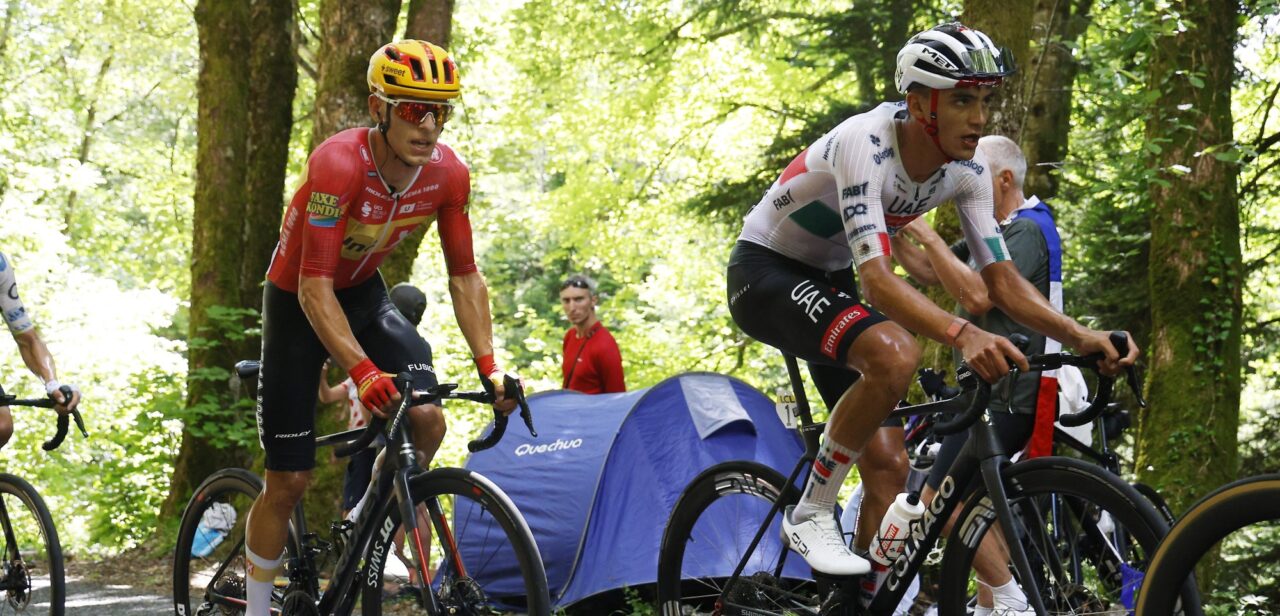 Tour Auvergne Rhone Alpes 2026 - 78th Edition - 7th stage La Bridoire - Grand Colombier 133,6 km - 13/06/2026 - Isaac Del Toro (MEX - UAE Team Emirates - XRG) - Tobias Halland Johannessen (NOR - Uno-X Mobility) - photo Alessandro Perrone/SprintCyclingAgency©2026/© Cor Vos 2026