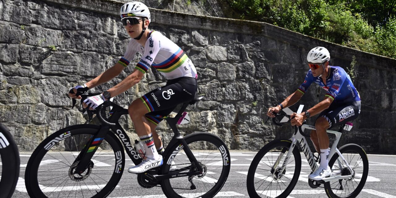 Tour de Suisse 2026 - 89th Edition - 1st stage Sondrio - Sondrio 144 km - 17/06/2026 - Tadej Pogacar (SLO - UAE Team Emirates - XRG) - Mathieu Van Der Poel (NED - Alpecin - Premier Tech) - photo Ivan Benedetto/SCA / © Cor Vos 2026