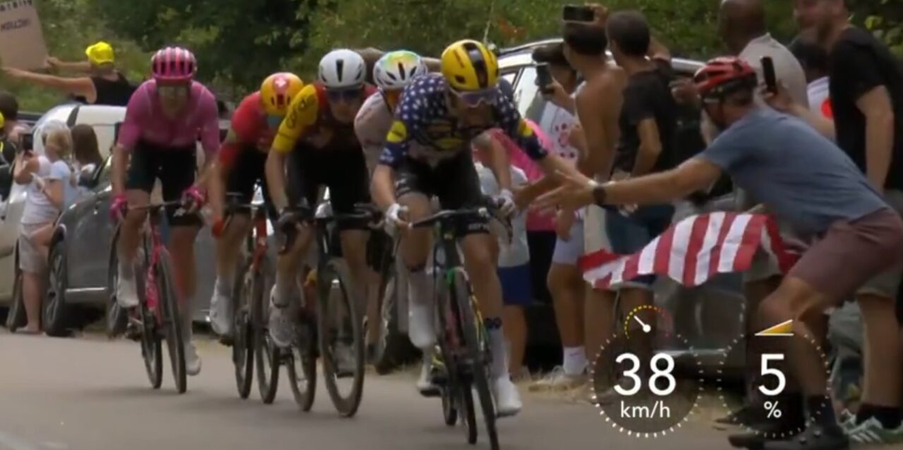 Tour 2026: Quinn Simmons geeft high five aan zijn vader tijdens demarrage